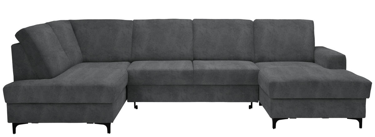 WOHNLANDSCHAFT in Flachgewebe Grau  - Schwarz/Grau, KONVENTIONELL, Textil/Metall (185/317/167cm) - Stylife