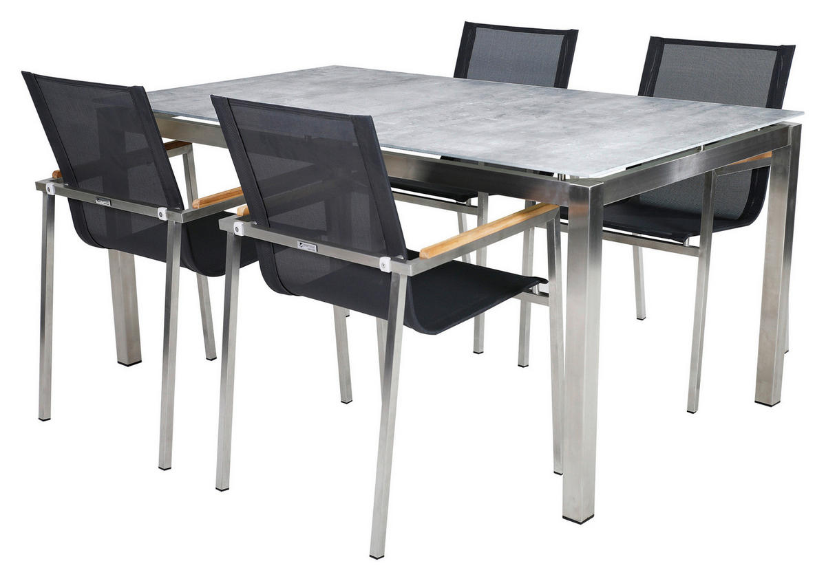 GARTENSET Teakholz Edelstahl  - Silberfarben/Teakfarben, MODERN, Glas/Holz - Gardenson