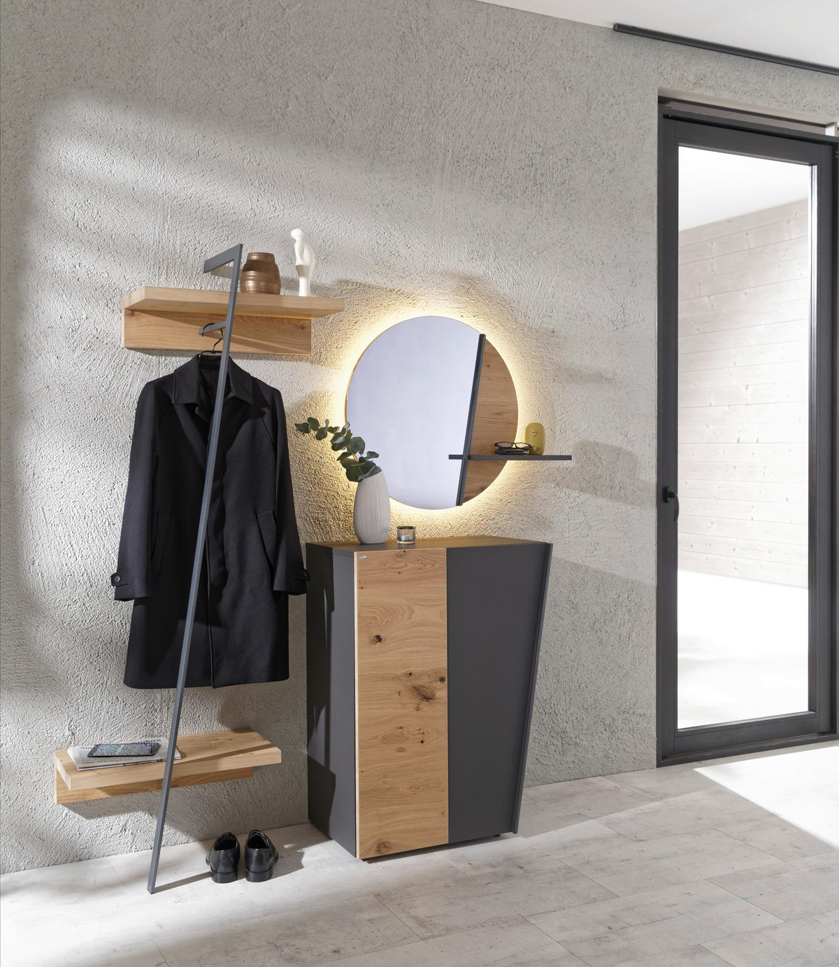 GARDEROBE  in 200/192/44,3 cm  - Wildeiche/Graphitfarben, Natur, Glas/Holz (200/192/44,3cm) - Voglauer