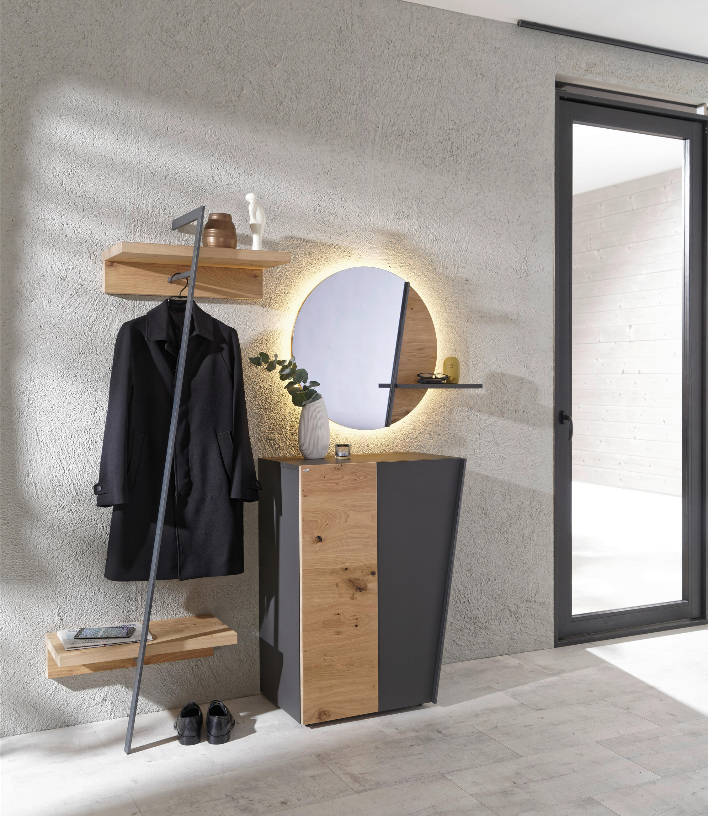 Thumbnail - Voglauer Garderobe, Graphit, Wildeiche, Holz, Metall, Glas, Holzwerkstoff, Wildeiche, furniert, massiv, 200x192x44.3 cm,...