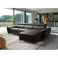 ECKSOFA  in Lederlook Echtleder Dunkelbraun  - Chromfarben/Dunkelbraun, Design, Leder/Textil (252/179cm) - Livetastic