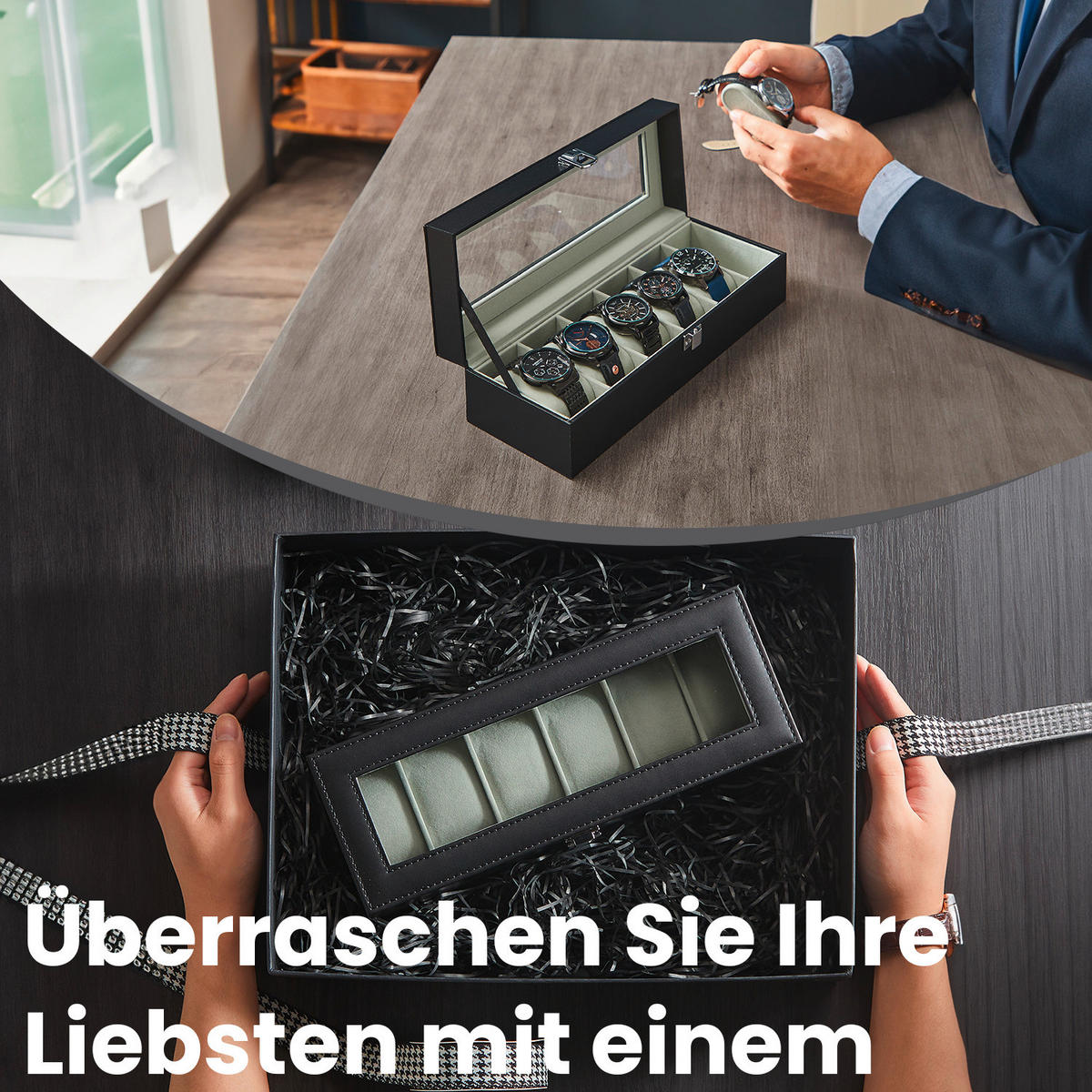 UHRENBOX - Schwarz, Basics, Glas/Holzwerkstoff (30/8/11,2cm)
