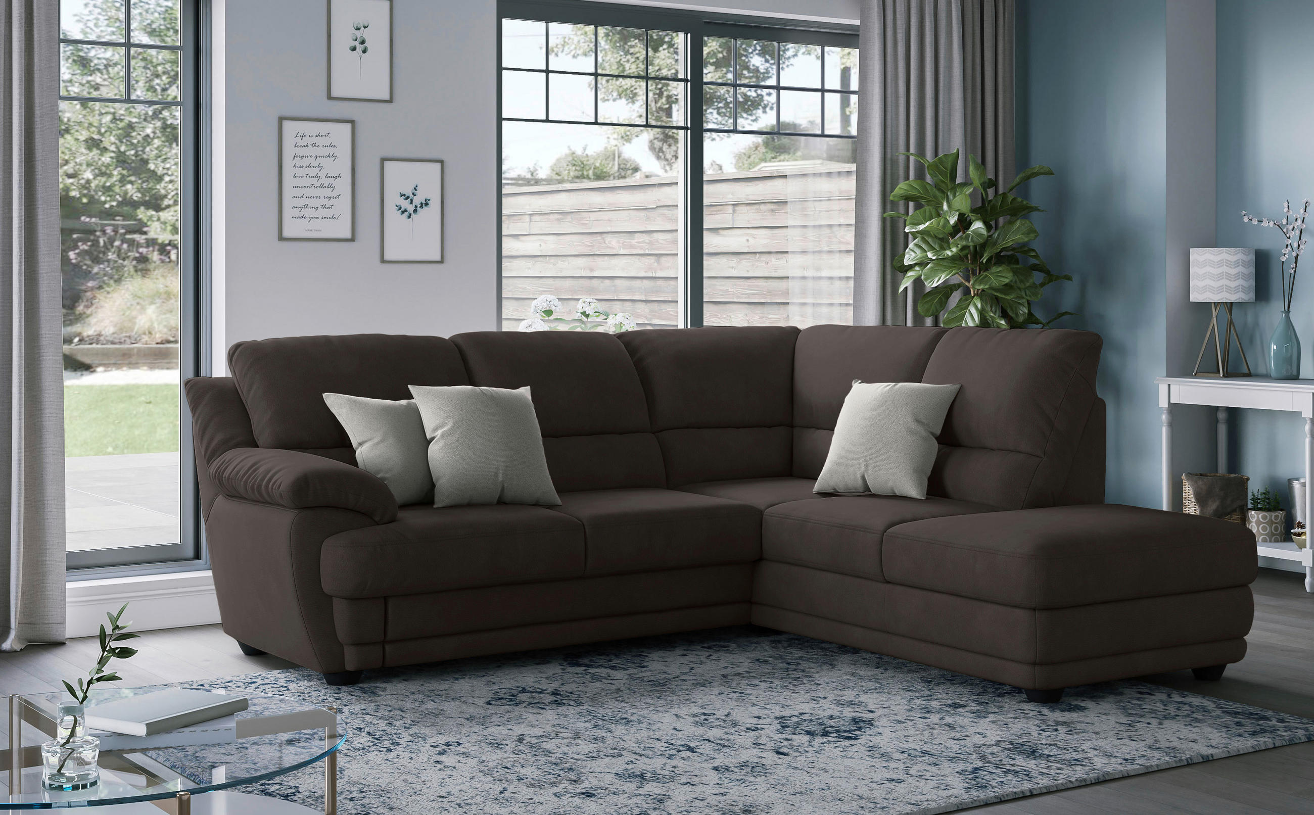 ECKSOFA in Mikrofaser Dunkelbraun  245/225 cm  - Dunkelbraun, Design, Kunststoff/Textil (245/225cm) - Livetastic