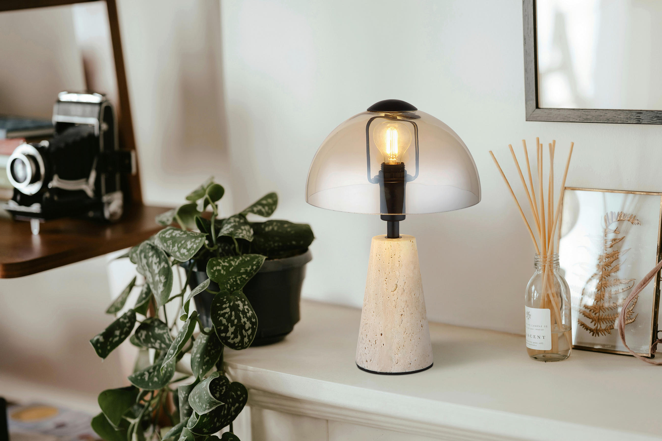 TISCHLEUCHTE 20/31 cm   - Bernsteinfarben/Schwarz, Basics, Glas/Metall (20/31cm) - Globo