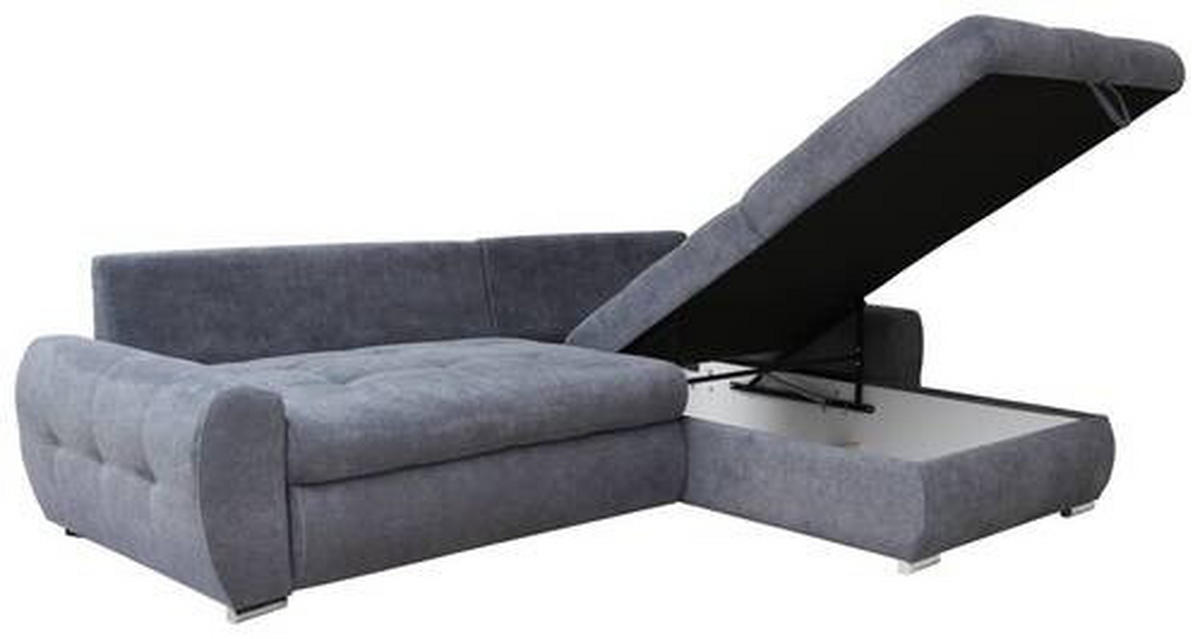 ECKSCHLAFSOFA in Velours Grau  - Chromfarben/Weiss, Design, Kunststoff/Textil (277/175cm) - Livetastic