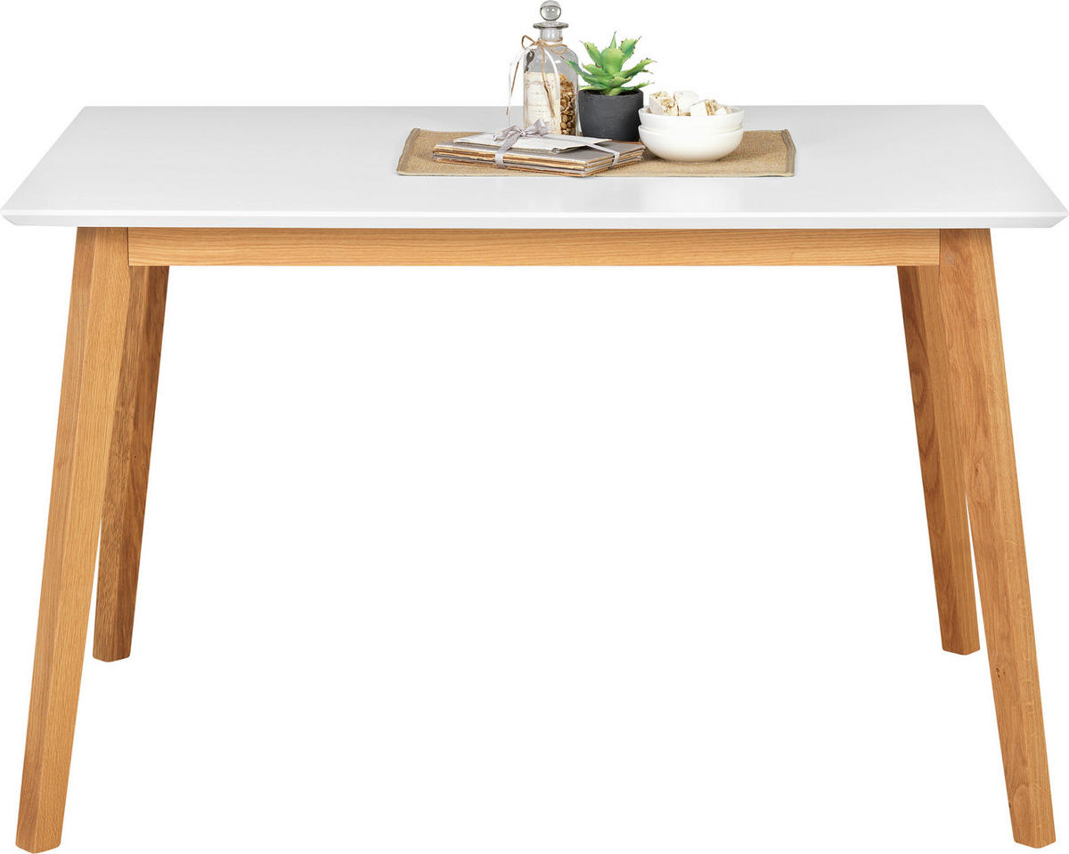 ESSTISCH 120/80/75 cm Eiche massiv Holz Weiß, Eichefarben rechteckig  - Eichefarben/Weiß, Design, Holz (120/80/75cm) - Livetastic