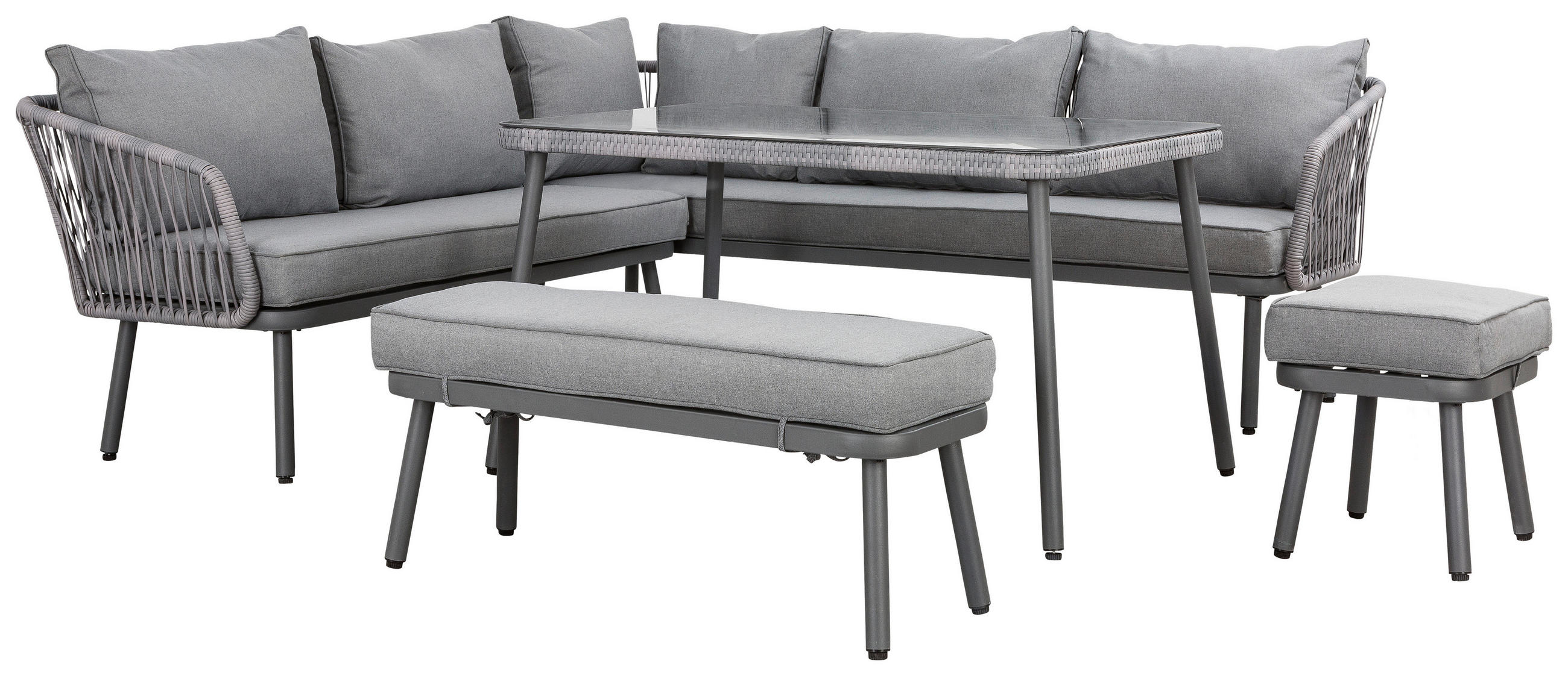 ZAHRADNÍ JÍDELNÍ SET 5dílné, kov, plast, sklo, textil - šedá, Moderní, kov/textil (224/220cm) - Ambia Garden