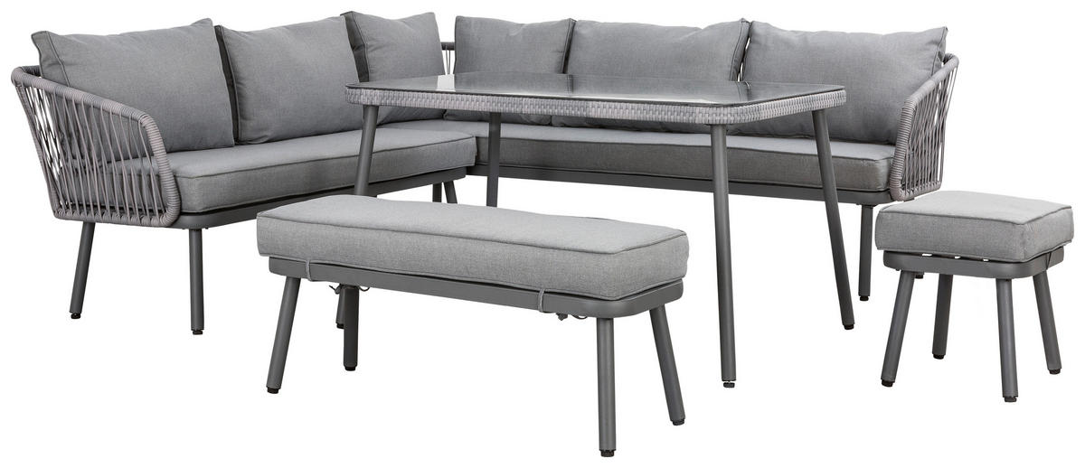 VRTNA LOUNGE GARNITURA tkanina jeklo  - siva, Moderno, kovina/umetna masa (224/220cm) - Ambia Garden