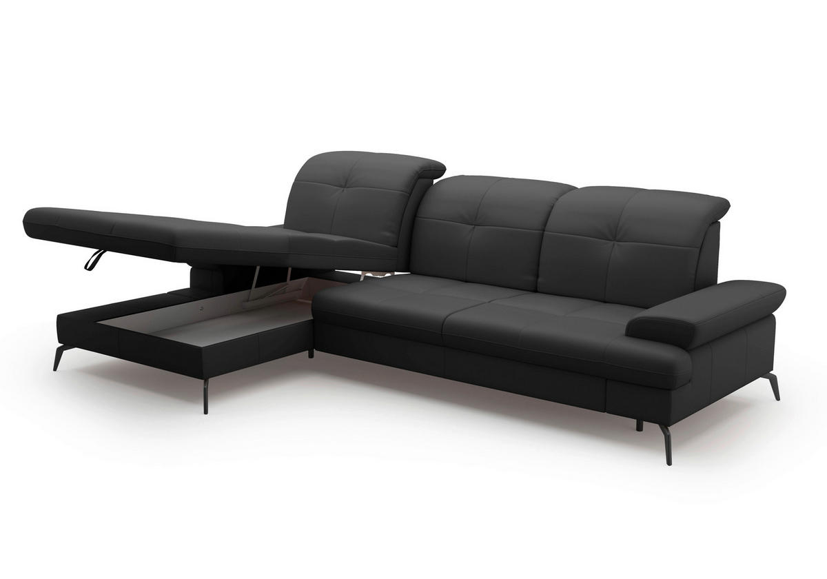 ECKSOFA in Echtleder Schwarz  - Schwarz, Konventionell, Leder/Metall (185/279cm) - Sit & More