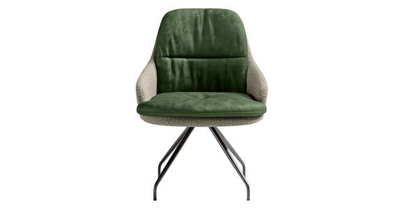 ARMLEHNSTUHL  Beinauswahl, Sitzfläche 360° drehbar, Stoff-/Lederauswahl Velours  Graugrün, Grün  - Schwarz/Graugrün, Design, Textil/Metall (60/86/66cm) - Dieter Knoll
