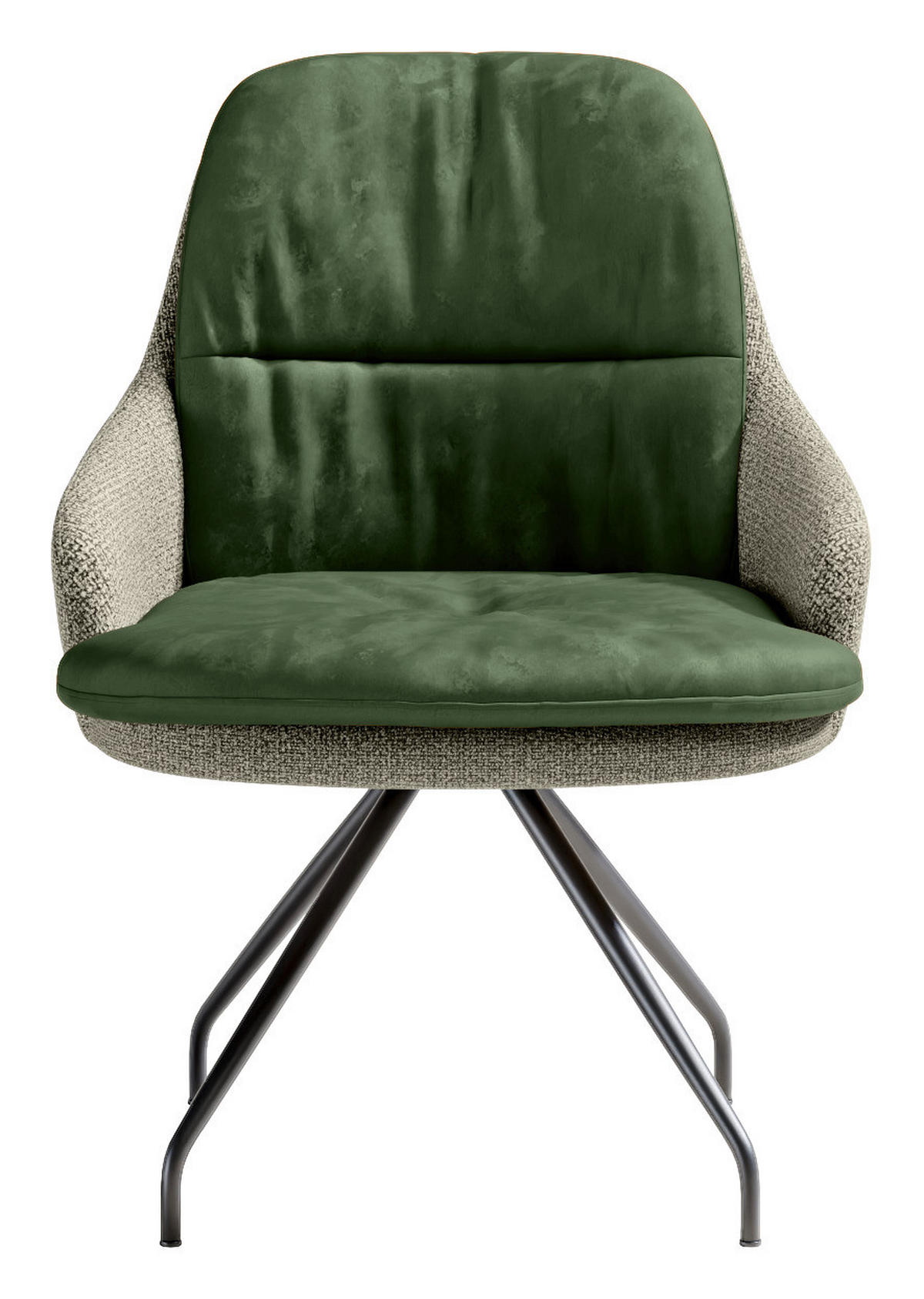 ARMLEHNSTUHL  Beinauswahl, Sitzfläche 360° drehbar, Stoff-/Lederauswahl Velours  Graugrün, Grün  - Schwarz/Graugrün, Design, Textil/Metall (60/86/66cm) - Dieter Knoll