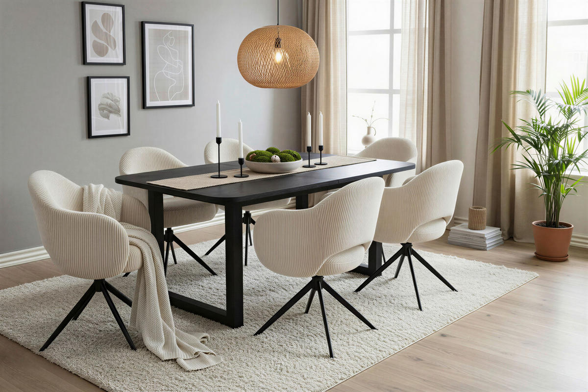 ARMLEHNSTUHL  Sitzfläche 360° drehbar Cord  Schwarz, Beige  - Beige/Schwarz, MODERN, Textil/Metall (58/84/60cm) - MID.YOU