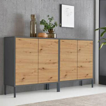 SIDEBOARD Mailand Set 2 + MF  in 158/86/33 cm  - Anthrazit/Eiche Artisan, MODERN, Holzwerkstoff/Metall (158/86/33cm) - MID.YOU