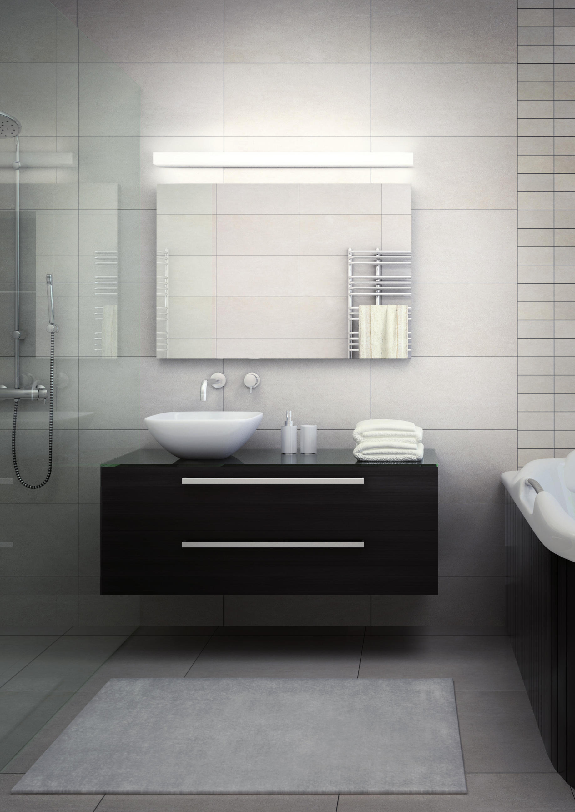 BADEZIMMER-WANDLEUCHTE - Chromfarben, Design, Kunststoff/Metall (60/4/6cm) - Helestra