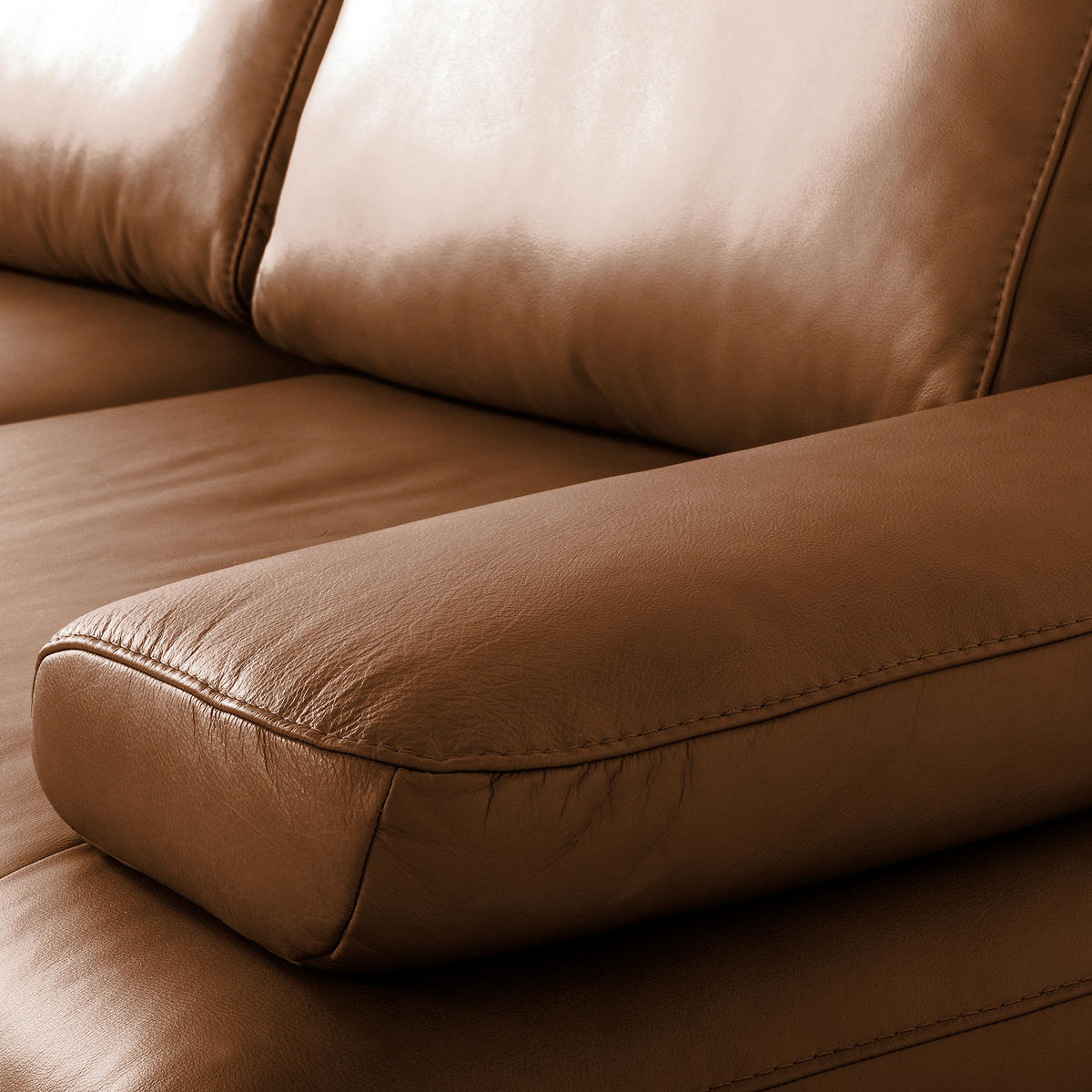 ECKSOFA Cognac Echtleder  - Cognac/Schwarz, Design, Leder/Metall (237/306cm) - Livetastic