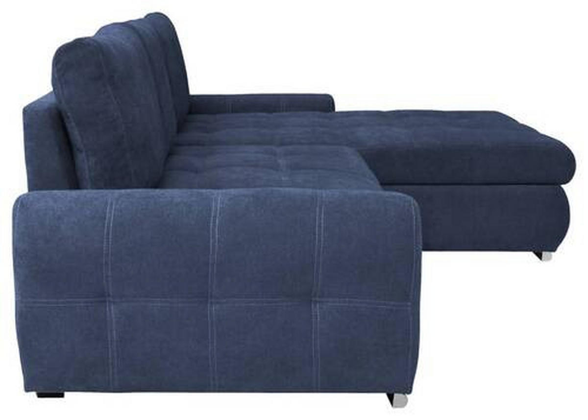 ECKSCHLAFSOFA in Velours Dunkelblau  - Chromfarben/Weiss, Design, Kunststoff/Textil (277/175cm) - Livetastic