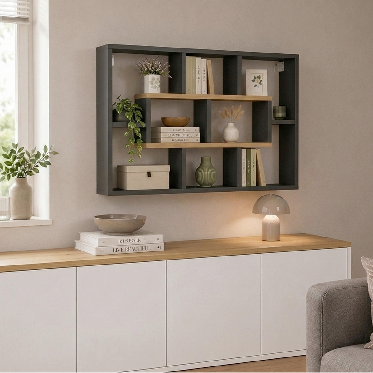 WANDREGAL  - Honigeiche/Anthrazit, Design, Holzwerkstoff (85/48/16cm) - MID.YOU