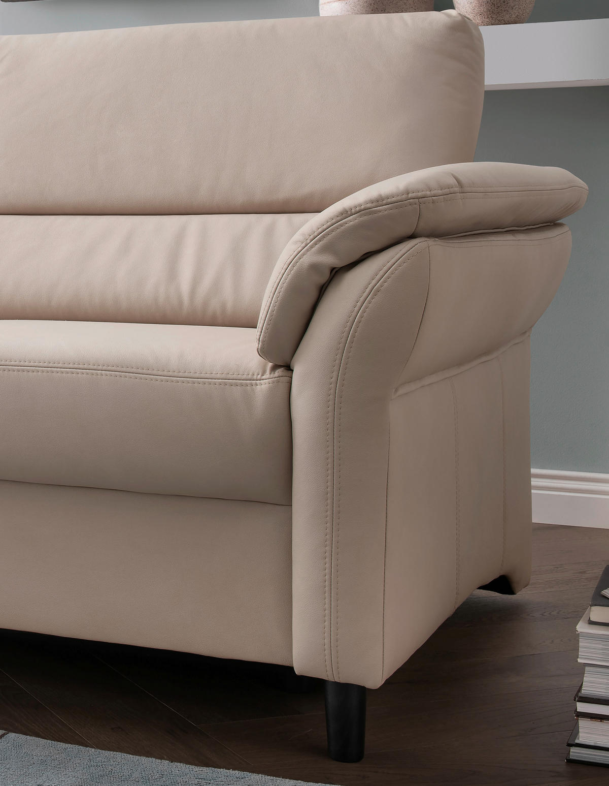 2-SITZER-SOFA in Lederlook Beige  - Beige/Schwarz, Modern, Holz/Textil (147/90/89cm) - Livetastic