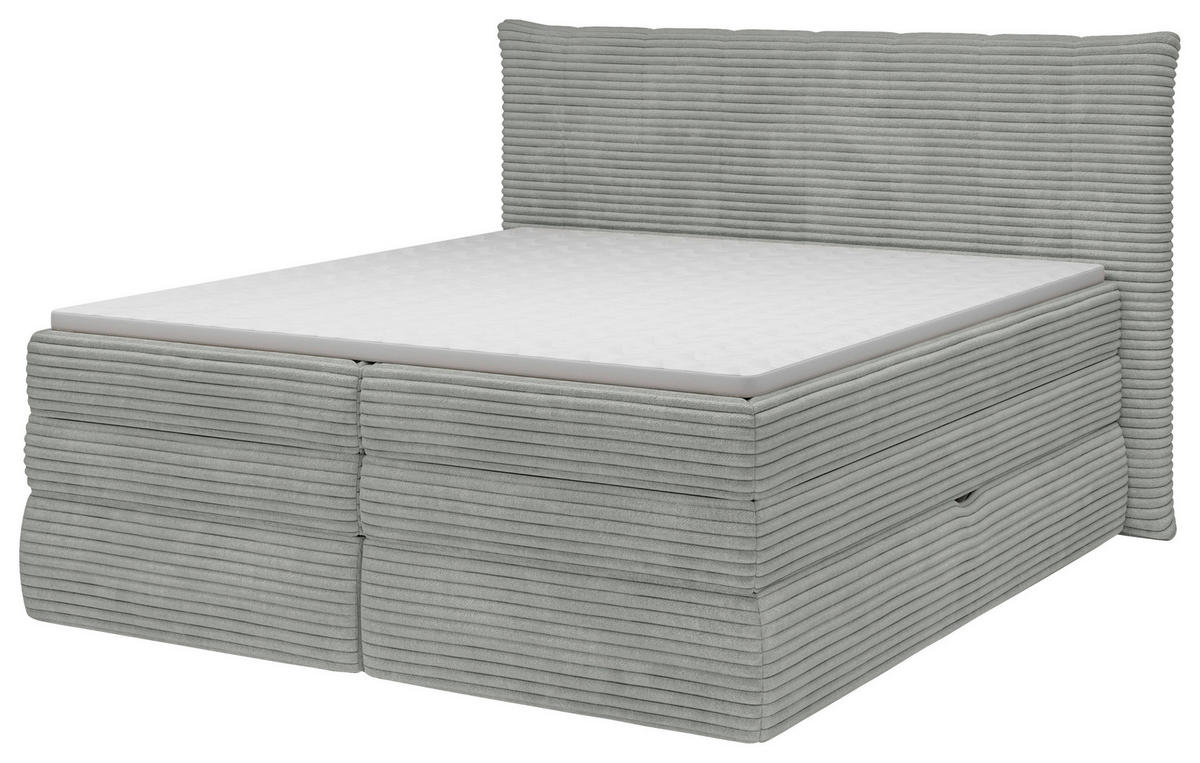 BOXSPRINGBETT 180/200 cm,  in Greige, gepolstertes Kopfteil, Bettkasten, Topper, Matratzen, H2 + H4 = mittel + sehr fest  - Greige/Schwarz, Design, Kunststoff/Textil (180/200cm) - Chameo