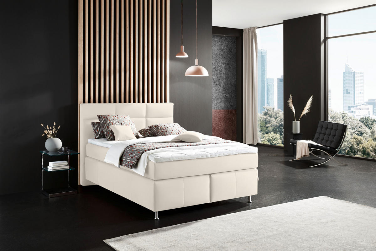 BOXSPRINGBETT 140/200 cm  in Creme  - Creme/Alufarben, Konventionell, Textil/Metall (140/200cm) - Dieter Knoll
