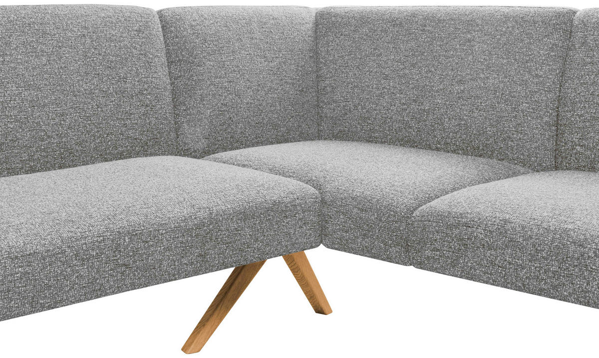 ECKBANK 238/172 cm Webstoff Hellgrau Eiche vollmassiv   - Eichefarben/Hellgrau, KONVENTIONELL, Holz/Textil (238/172cm) - Linea Natura