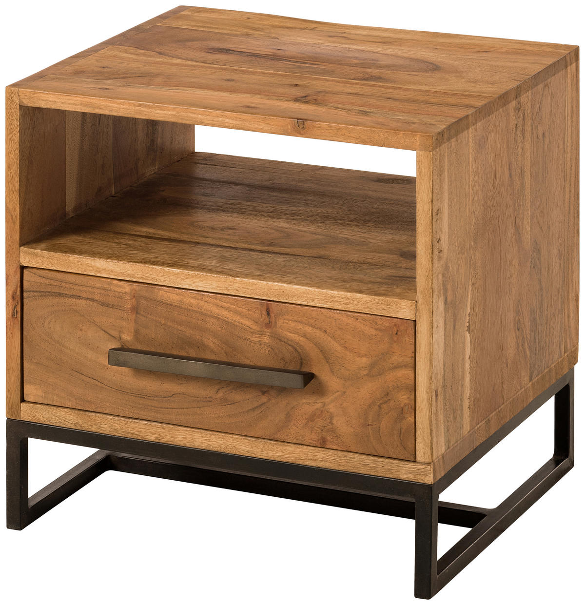 NACHTSCHRANK 40/40/35 cm Akazie massiv, vollmassiv  - Schwarz/Akaziefarben, Design, Holz/Metall (40/40/35cm) - home24
