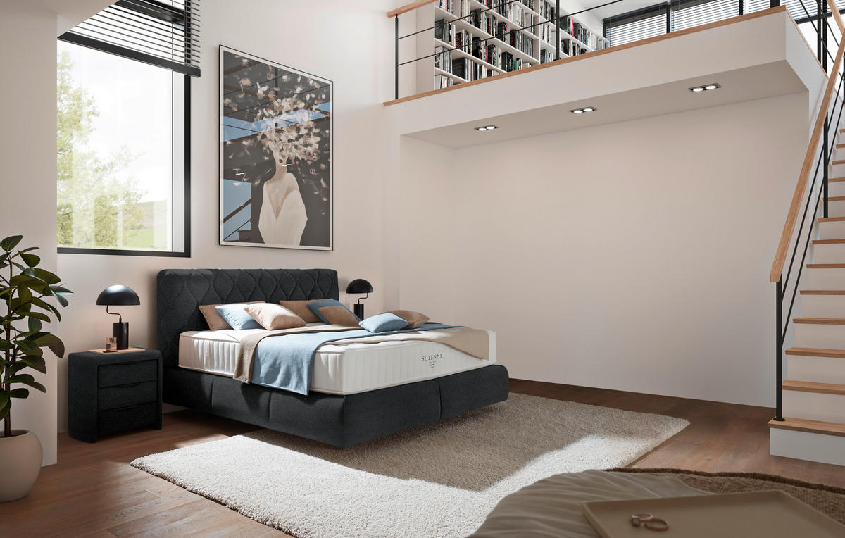 BOXSPRINGBETT 180/200 cm  in Anthrazit  - Anthrazit/Schwarz, Design, Kunststoff/Textil (180/200cm) - Johann Jakob