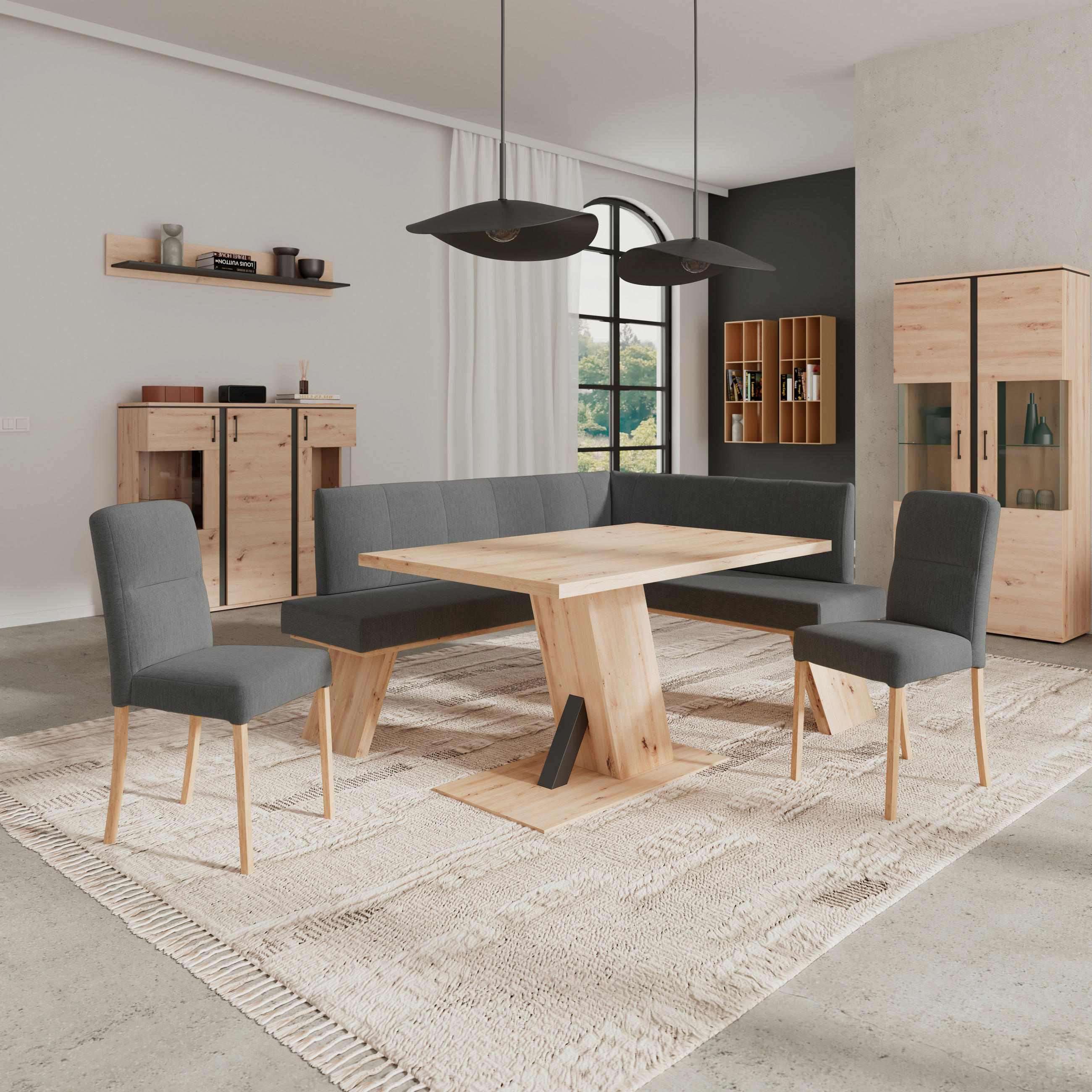 ECKBANK 160/140 cm Webstoff Schwarz   - Eichefarben/Schwarz, KONVENTIONELL, Textil (160/140cm)