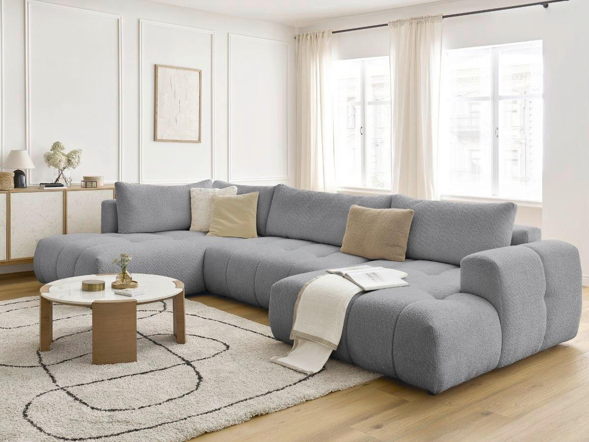 WOHNLANDSCHAFT  FUJI  Dunkelgrau Bouclé  - Dunkelgrau/Schwarz, MODERN, Kunststoff/Textil (204/377/160cm)