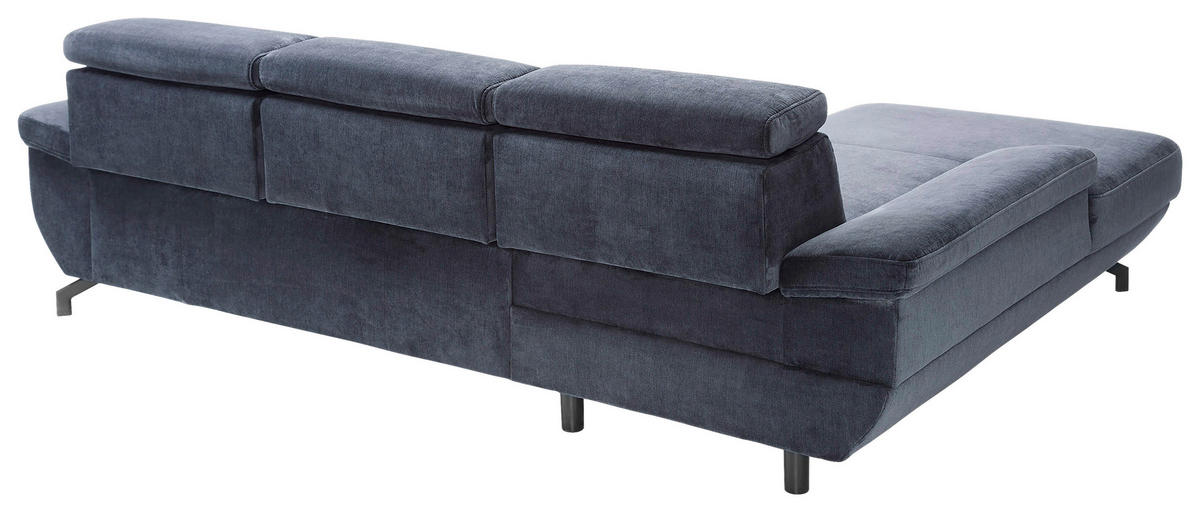 ECKSOFA RIMA Dunkelblau Velours  - Silberfarben/Dunkelblau, MODERN, Textil/Metall (182/262cm) - Trendmanufaktur