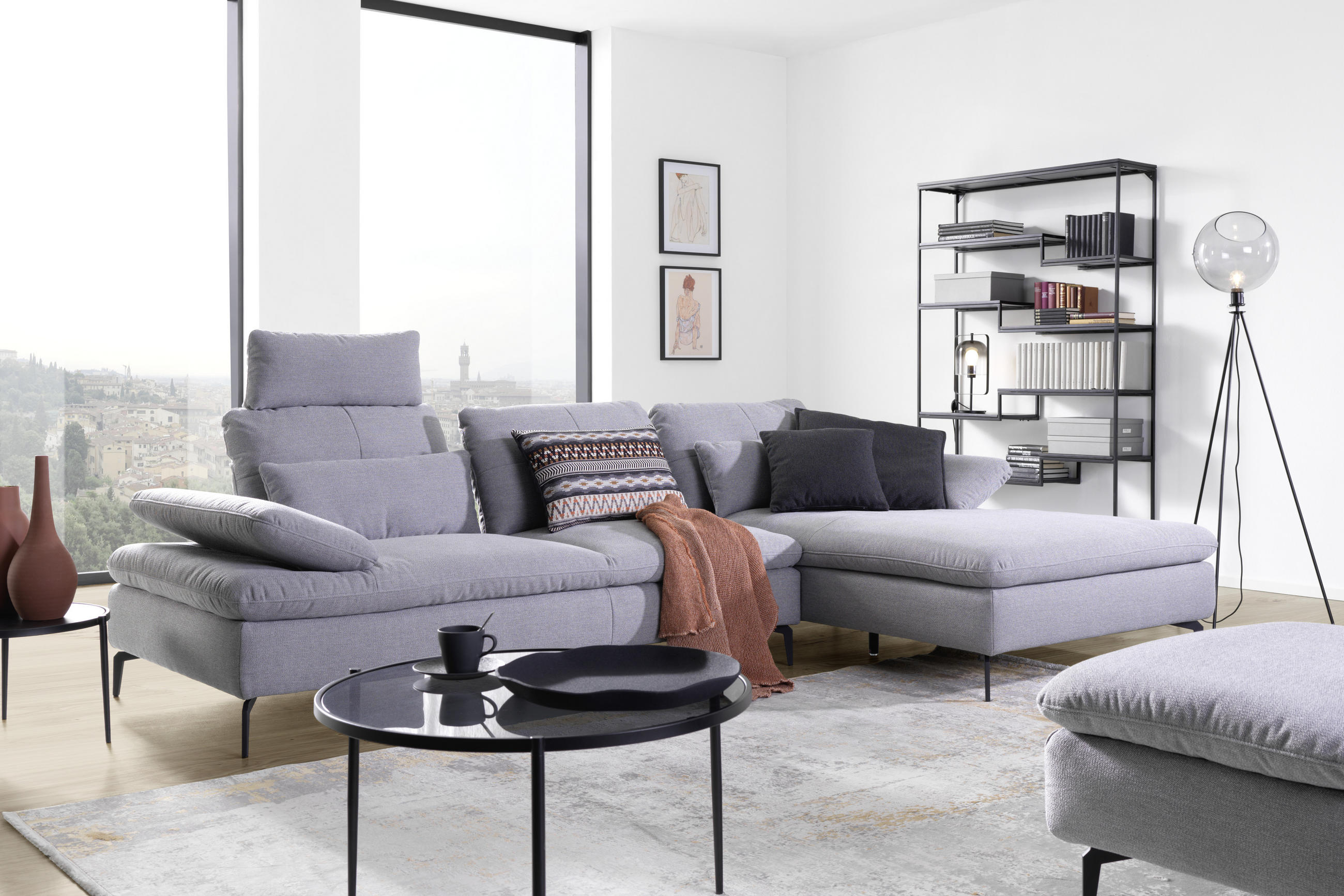 ECKSOFA in Webstoff Hellgrau  301/179 cm  - Hellgrau/Schwarz, Design, Textil/Metall (301/179cm) - Chilliano
