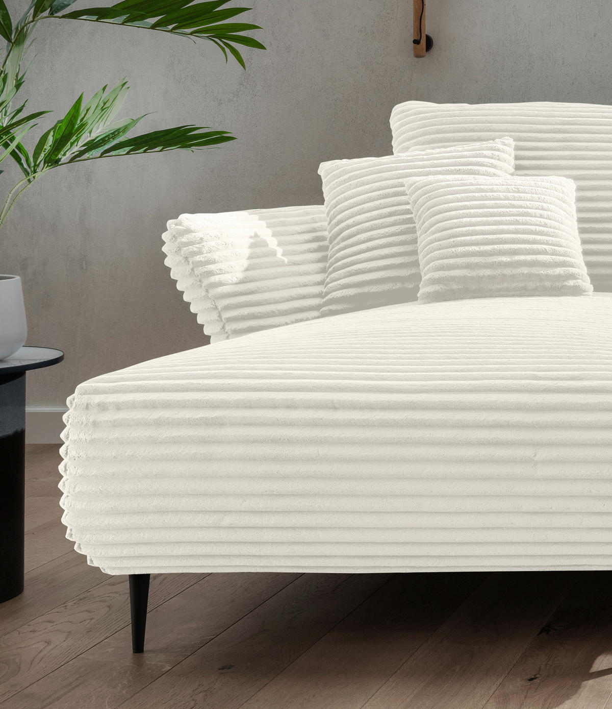 ECKSOFA in Cord Weiss  - Weiss/Schwarz, Design, Textil/Metall (178/264-302cm) - Livetastic