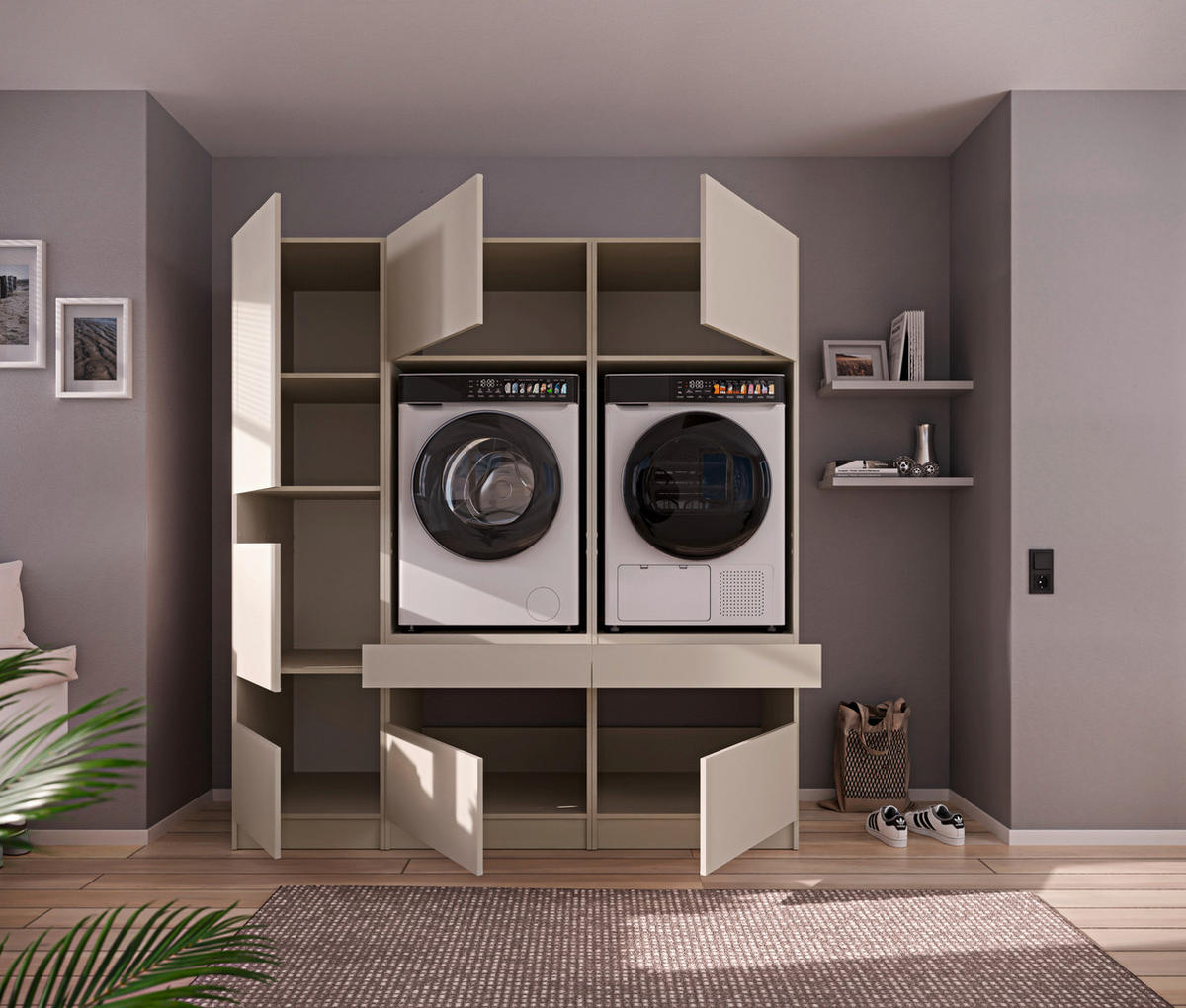 WASCHMASCHINENSCHRANK  68/200/68 cm  - Kaschmir/Schwarz, Design, Holzwerkstoff/Metall (68/200/68cm) - Milino