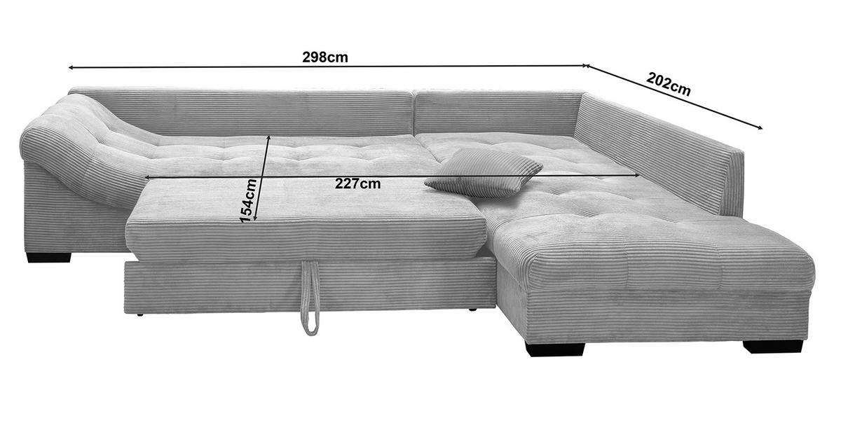 ECKSOFA Grau Cord  - Silberfarben/Grau, Design, Holz/Textil (298/202cm) - MID.YOU