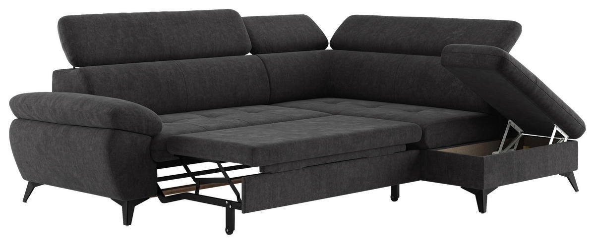 ECKSOFA in Dunkelgrau  - Schlammfarben/Dunkelgrau, Textil/Metall (265/207cm) - MID.YOU