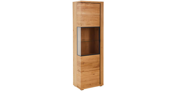 VITRINE  in furniert, massiv Eiche Graphitfarben, Eichefarben - Eichefarben/Anthrazit, Natur, Glas/Holz (60/196/38cm) - Linea Natura