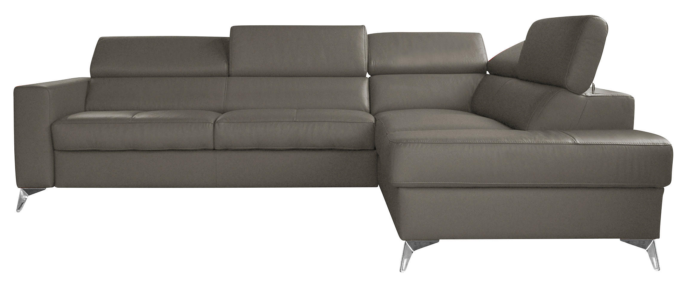 ECKSOFA MONDO Schlammfarben Echtleder Lederlook  - Chromfarben/Schlammfarben, Design, Leder/Textil (286/208cm) - Livetastic