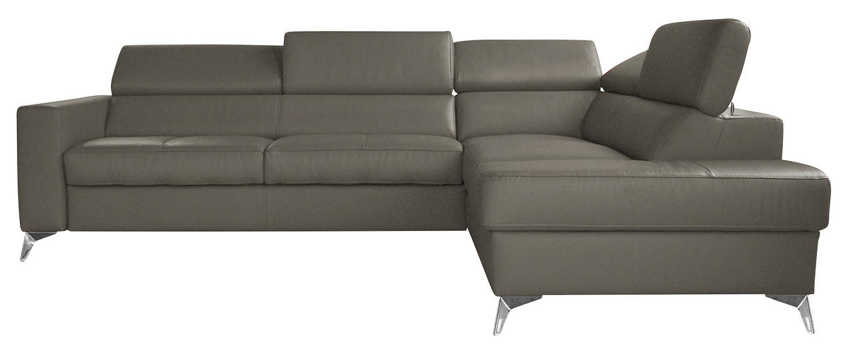ECKSOFA in Lederlook Echtleder Schlammfarben  - Chromfarben/Schlammfarben, Design, Leder/Textil (286/208cm) - Livetastic