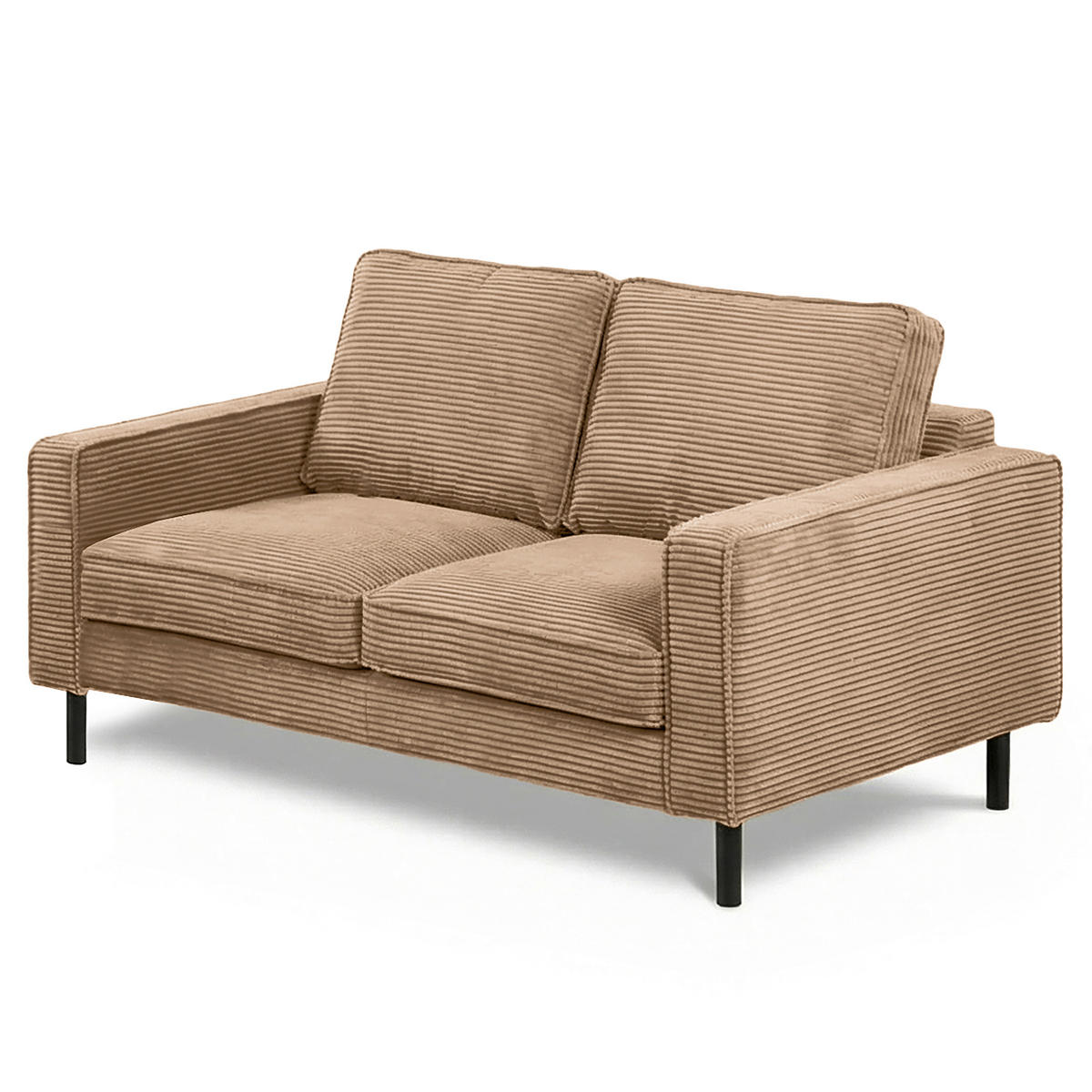 2-SITZER-SOFA Cord Hellbraun  - Hellbraun/Schwarz, Design, Textil/Metall (148/85/92cm) - Livetastic