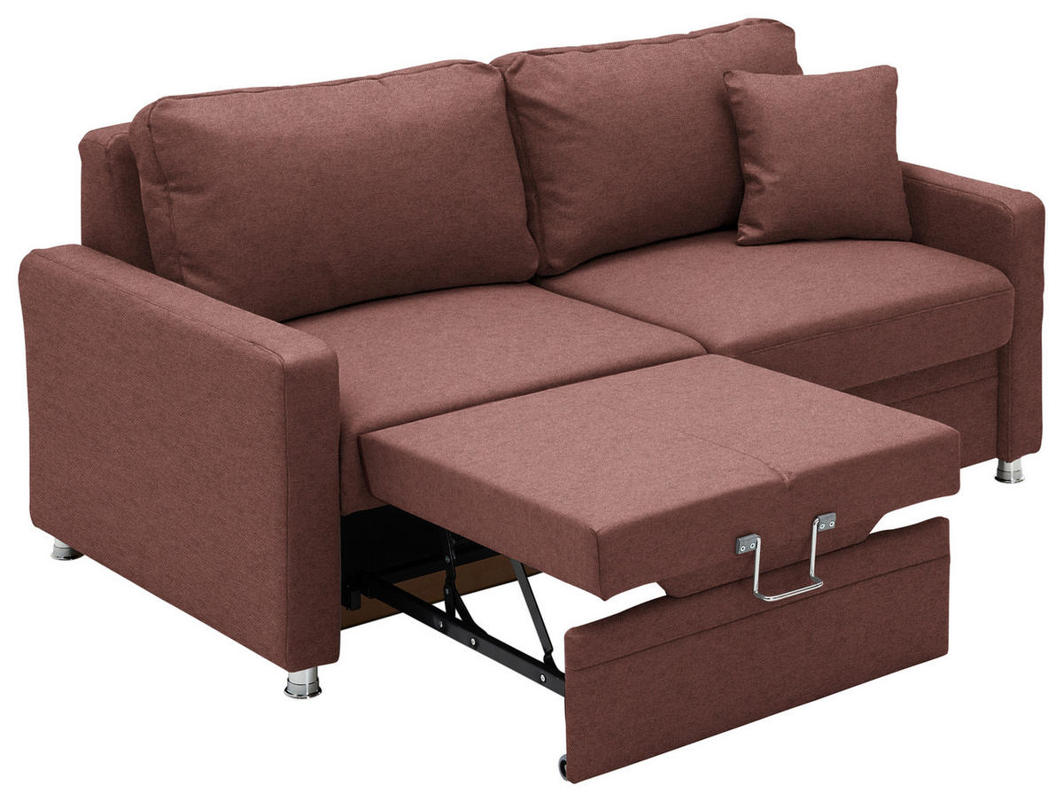 SCHLAFSOFA  in Chenille Weinrot  - Chromfarben/Weinrot, KONVENTIONELL, Textil/Metall (206/90/100cm) - Beldomo Style