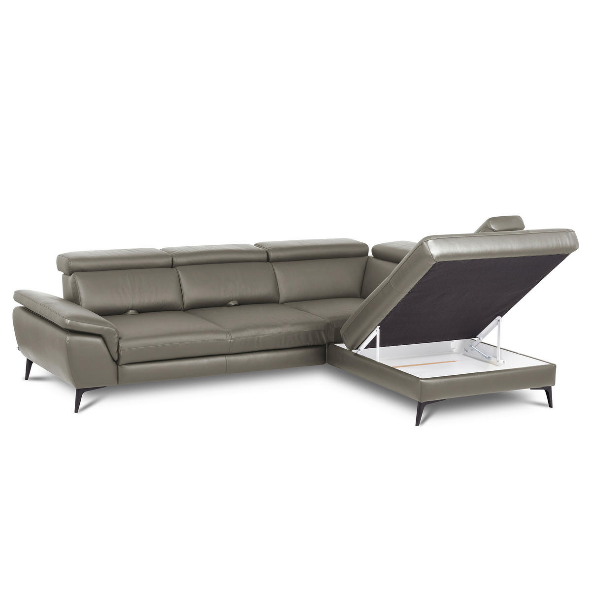 ECKSOFA  in Lederlook Echtleder Schlammfarben  - Schlammfarben/Schwarz, Design, Leder/Textil (274/220cm) - Livetastic