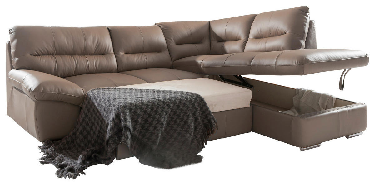 ECKSOFA Grau Echtleder  - Chromfarben/Grau, Design, Leder/Metall (268/216cm) - Livetastic