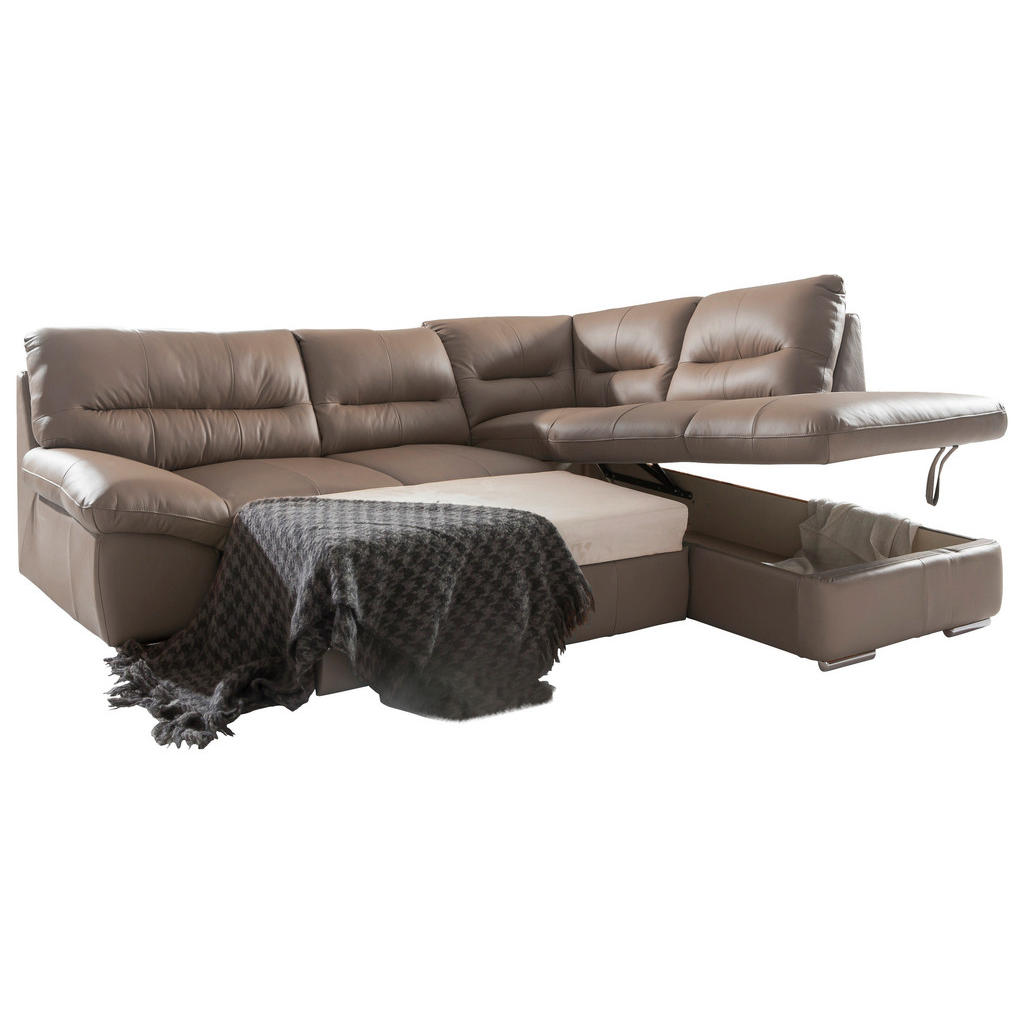 Thumbnail - Livetastic Ecksofa, Grau, Leder, Echtleder, Rindleder, 4-Sitzer, Ottomane rechts, L-Form, 268x216 cm, Made in EU, seiten...