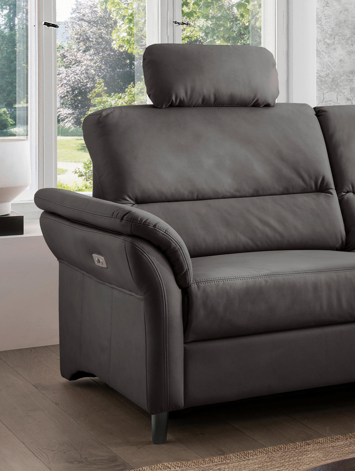 ECKSOFA in Lederlook Anthrazit  - Anthrazit/Schwarz, Modern, Holz/Textil (266/190cm) - Livetastic