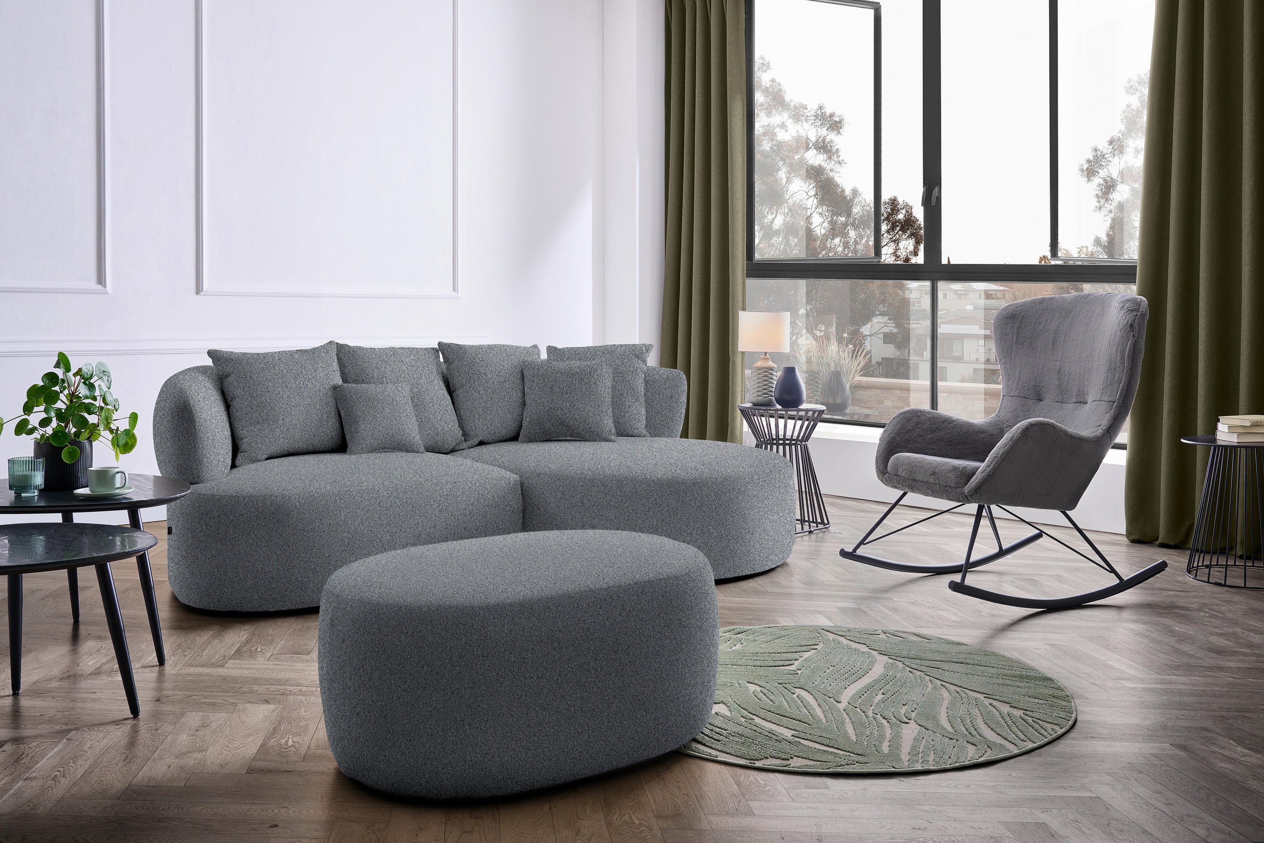 HOCKER in Textil Grau  - Schwarz/Grau, MODERN, Kunststoff/Textil (88/43/66cm) - Hom`in