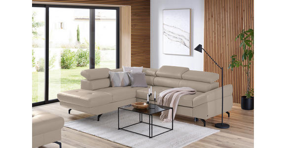 ECKSOFA in Echtleder Creme  - Creme/Schwarz, Design, Leder/Metall (220/270cm) - Novel