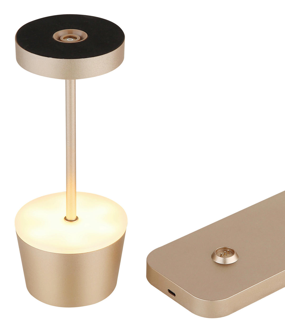 AKKU-TISCHLEUCHTE Dawson 8,3/20 cm  - Champagner/Opal, Design, Kunststoff/Metall (8,3/20cm) - Globo
