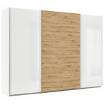 SCHWEBETÜRENSCHRANK  in Weiß, Eiche Artisan, Weiß Hochglanz  - Weiß Hochglanz/Alufarben, KONVENTIONELL, Holzwerkstoff/Metall (315/210/62cm) - Xora