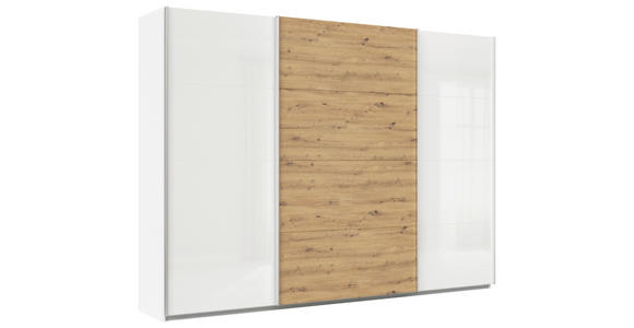 SCHWEBETÜRENSCHRANK in Weiß, Eiche Artisan, Weiß Hochglanz - Weiß Hochglanz/Alufarben, KONVENTIONELL, Holzwerkstoff/Metall (315/210/62cm) - Xora