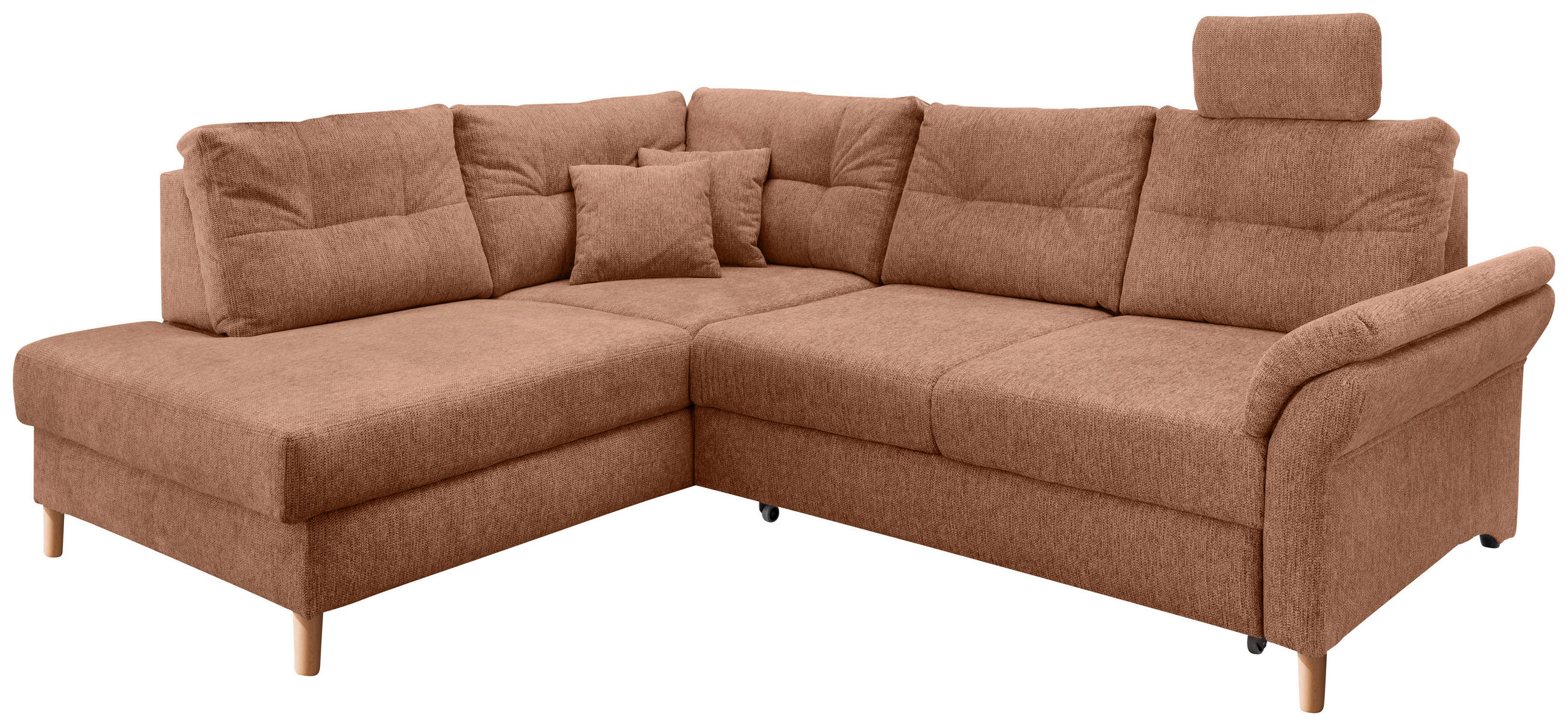 ECKSOFA Koralle Chenille  - Koralle/Naturfarben, MODERN, Holz/Textil (206/264cm) - Livetastic
